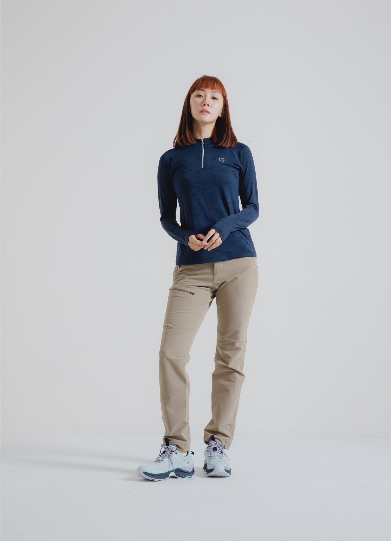 女半門襟雲彩紗透氣快乾保暖上衣(四色）